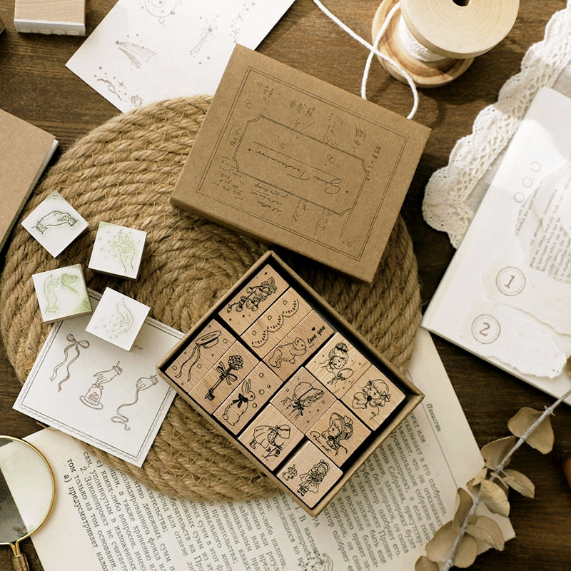 Collection of Everything Series Retro Wooden Rubber Stamp Set b