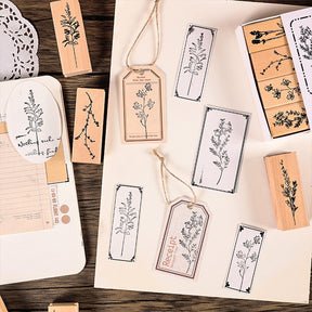 Collection of Flowers and Plants Series Vintage Botanical Wooden Stamp Set b3