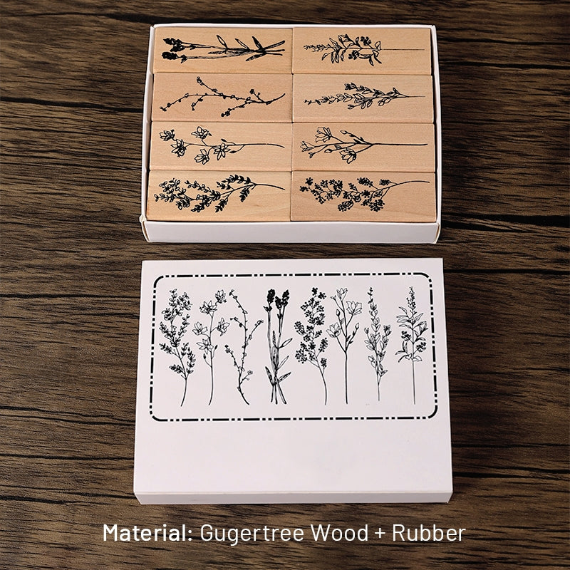 Collection of Flowers and Plants Series Vintage Botanical Wooden Stamp Set sku