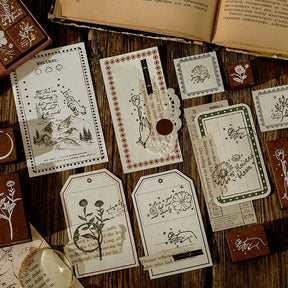 Collector's Notes Vintage Botanical Wooden Rubber Stamp Set b3