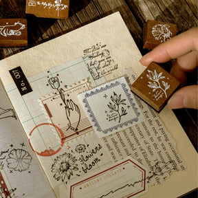 Collector's Notes Vintage Botanical Wooden Rubber Stamp Set b