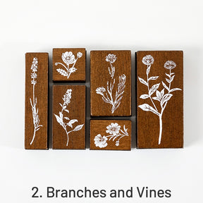 Collector's Notes Vintage Botanical Wooden Rubber Stamp Set sku-2
