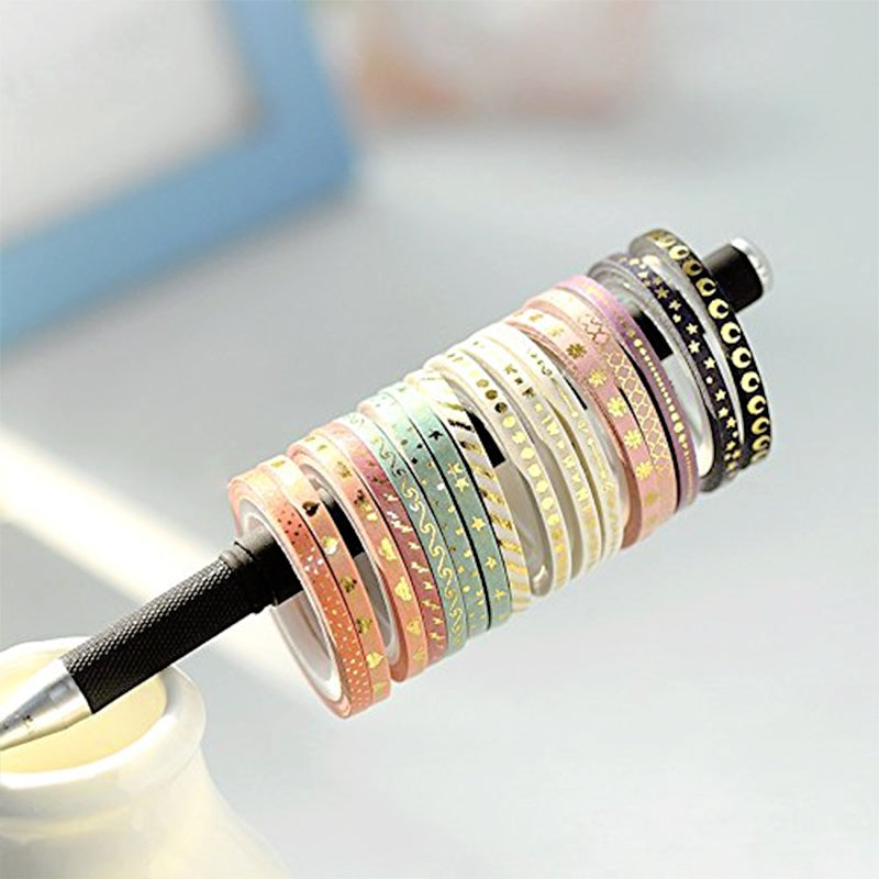 100 Rolls Washi Tape Set,Foil Gold Skinny Decorative Masking Washi Tapes,1-5MM Wide DIY Masking Tape,Some Tapes Have A Repeating Pattern