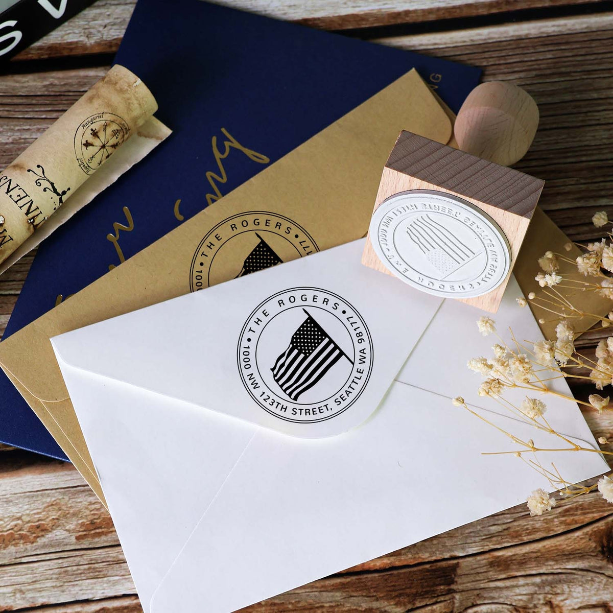 Custom Address Wooden Rubber Stamp2