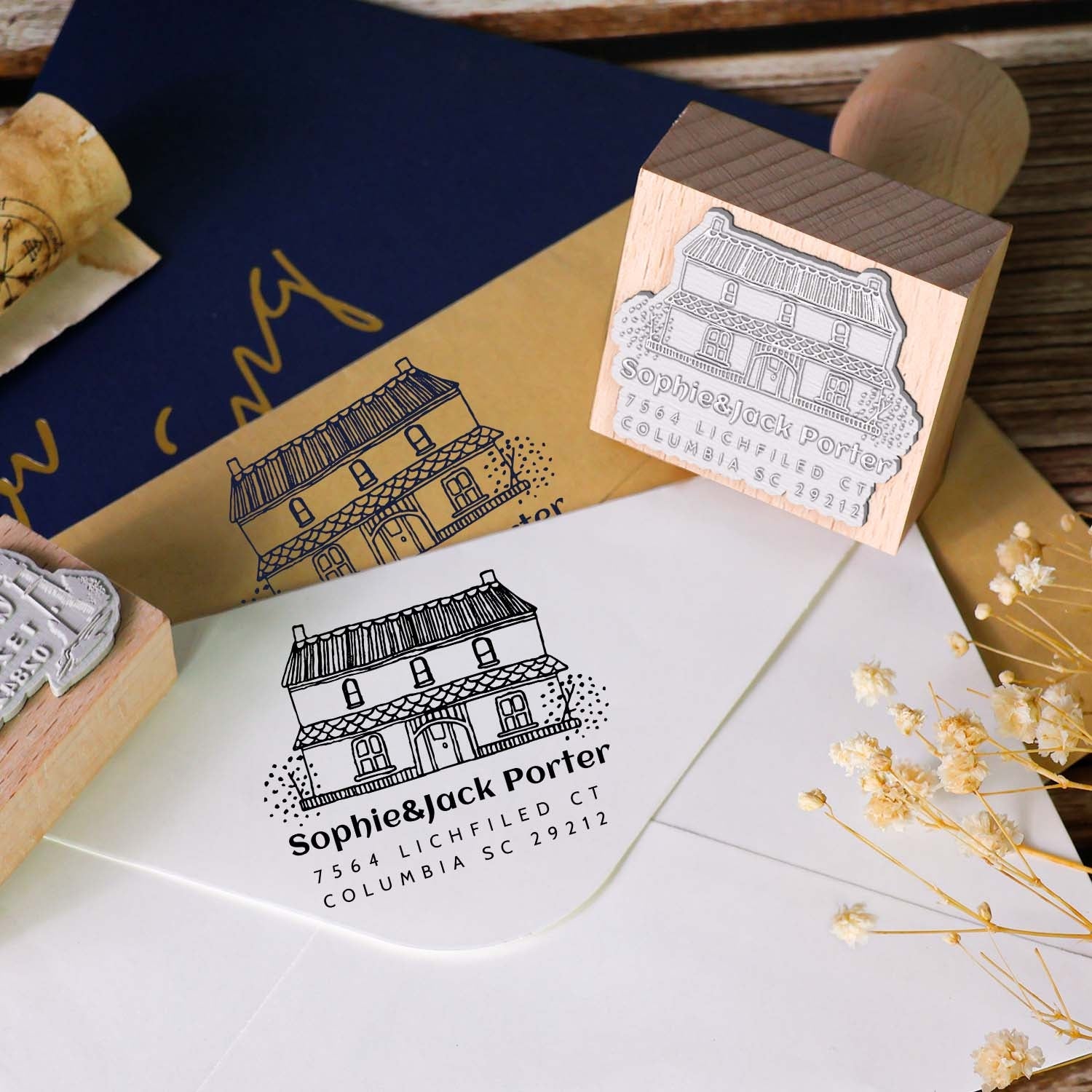 Custom Address Wooden Rubber Stamp1