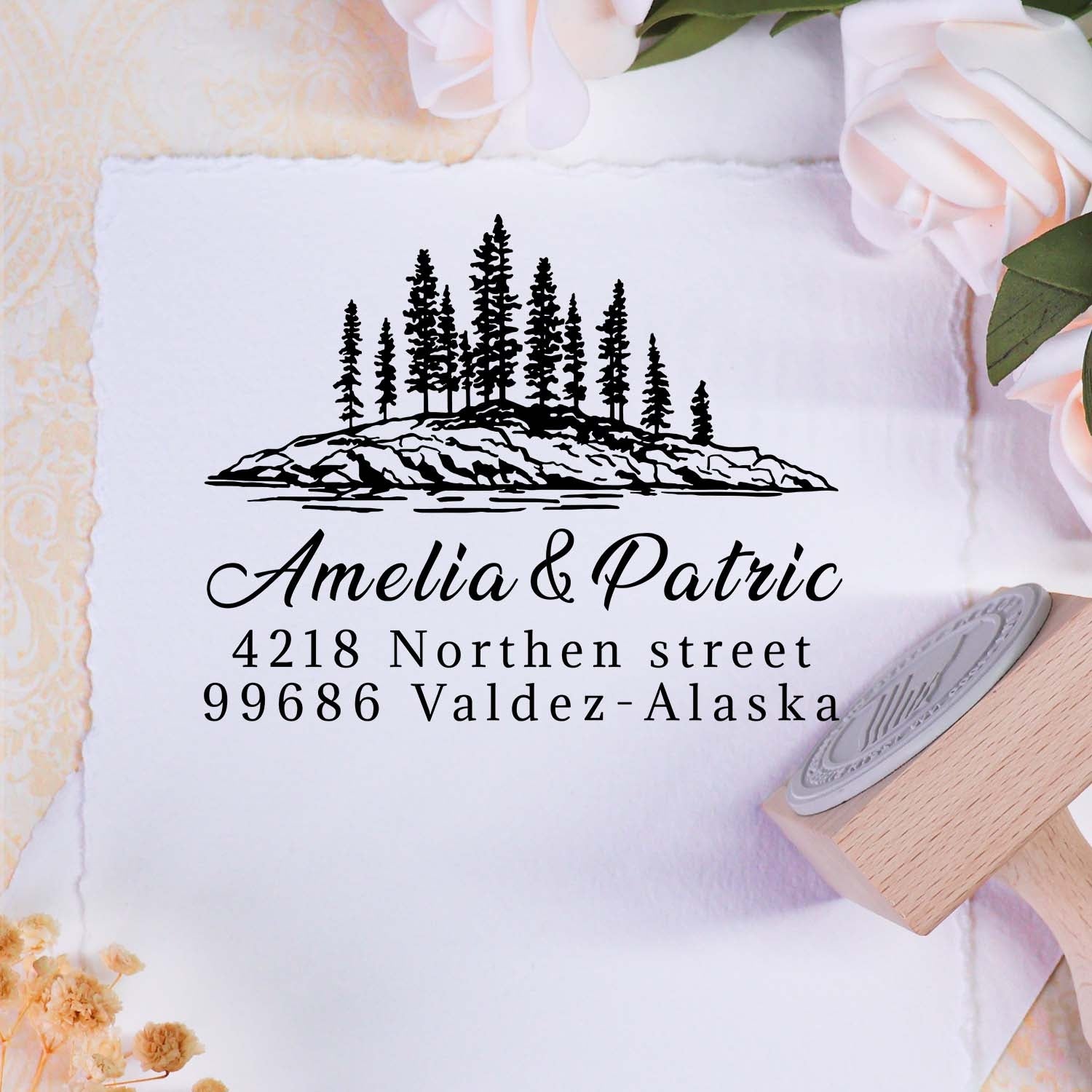 Custom Address Wooden Rubber Stamp2