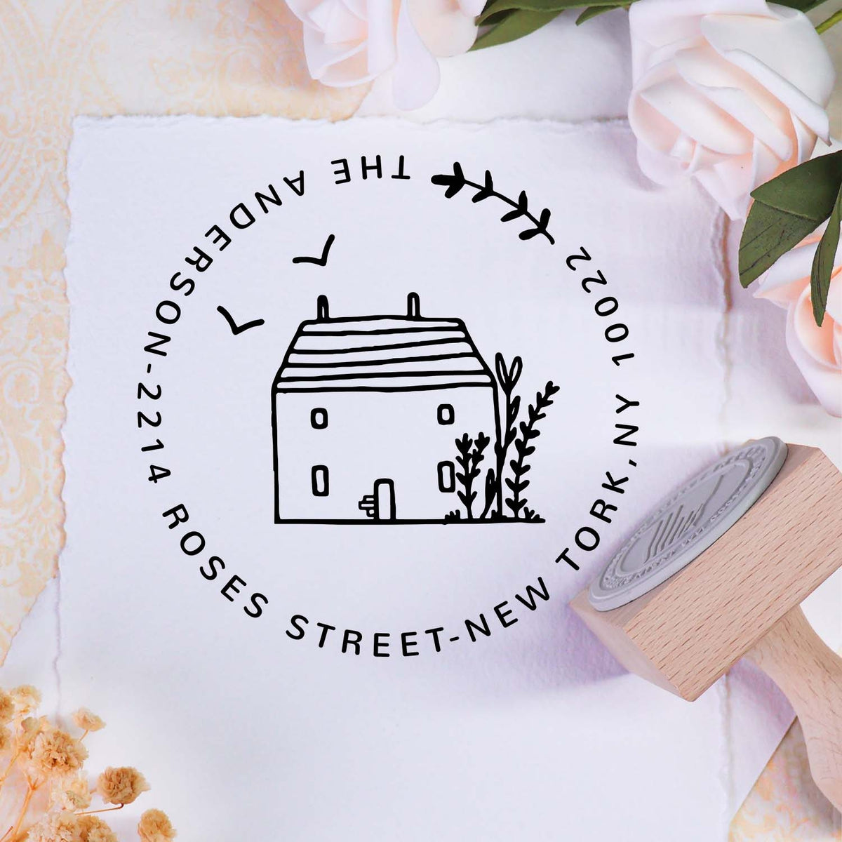 Custom Address Wooden Rubber Stamp2