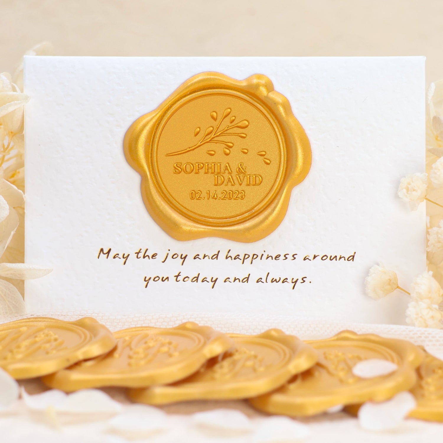 Custom Aglaia Odorata Wedding Name and Date Wax Seal Stickers 1-3
