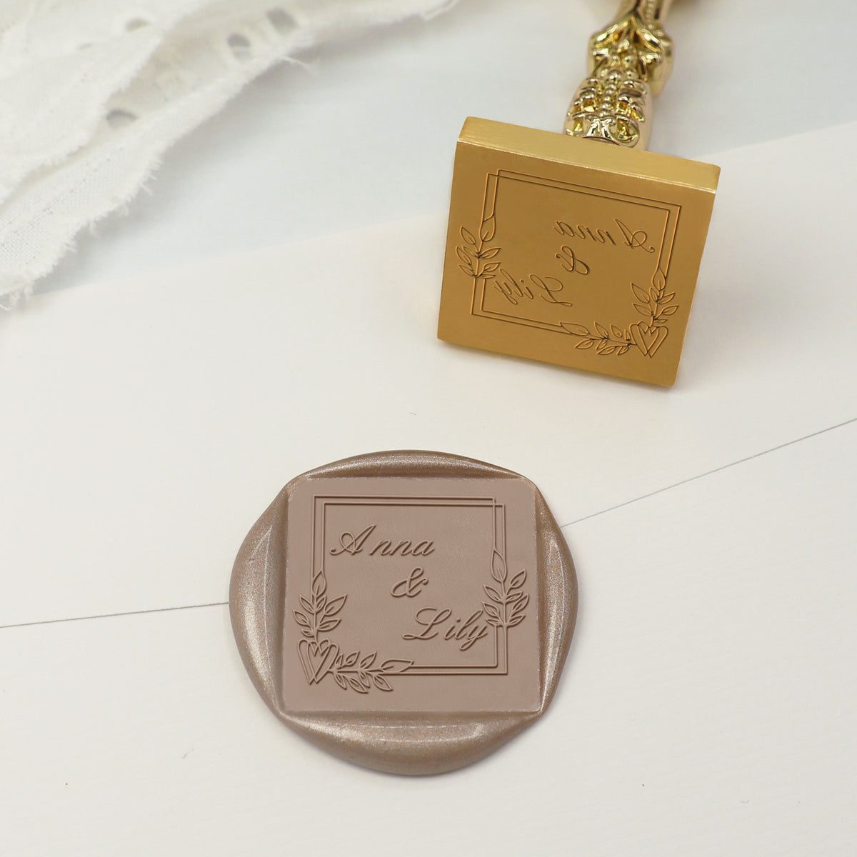 Custom Square Wedding Wax Seal Stamp - Style 3 -Stamprints