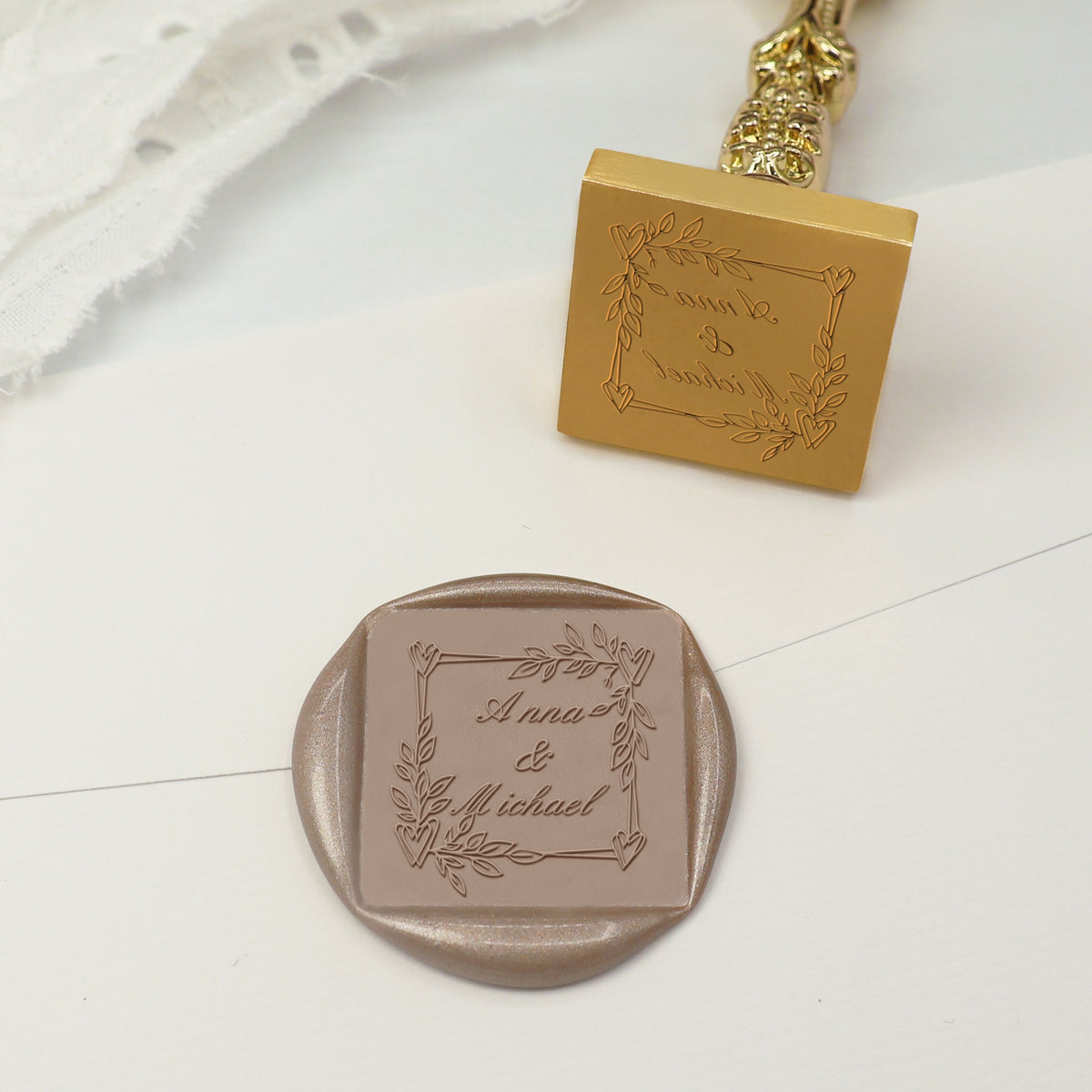 Custom Square Wedding Wax Seal Stamp - Style 4 - Stamprints