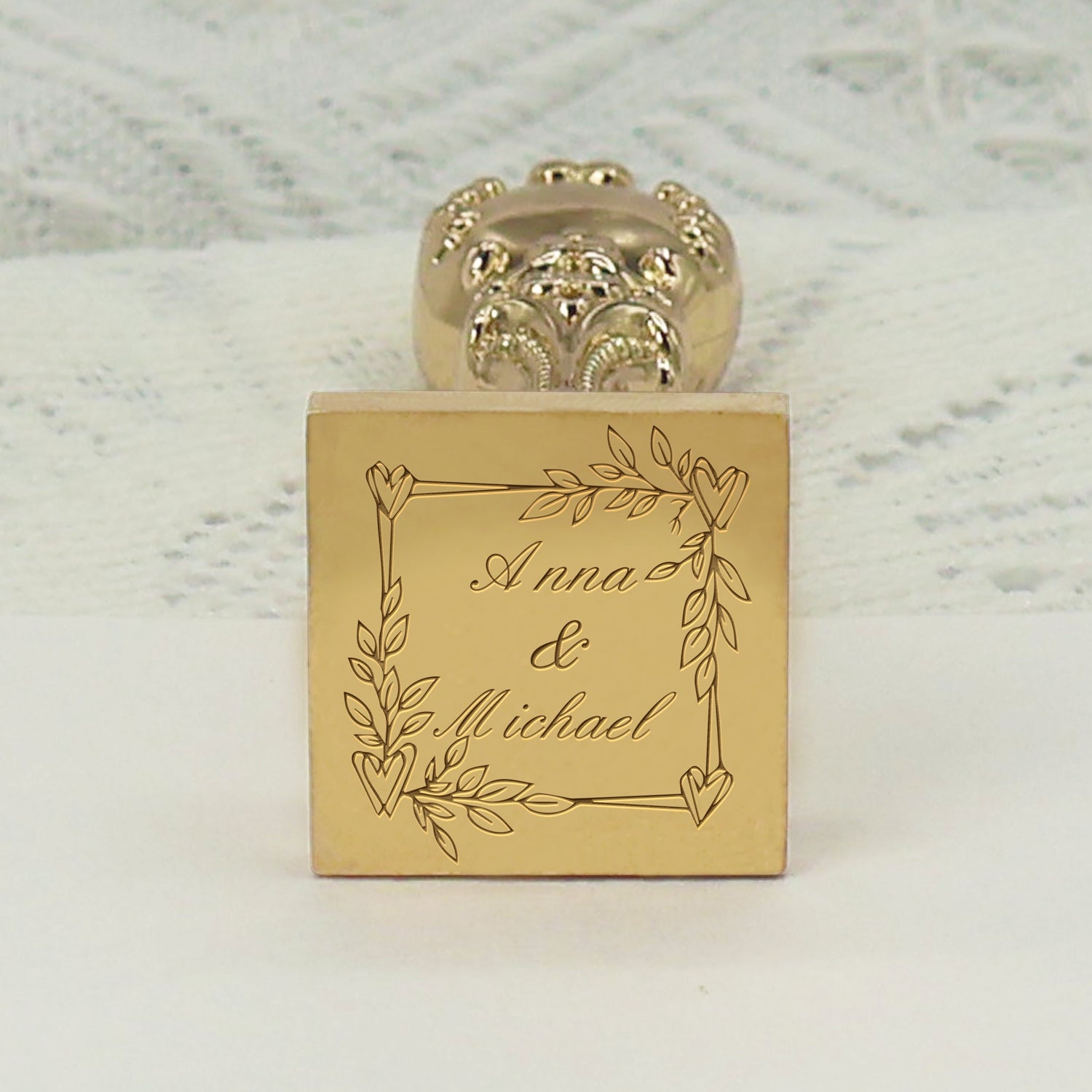 Custom Square Wedding Wax Seal Stamp - Style 4 - Stamprints2