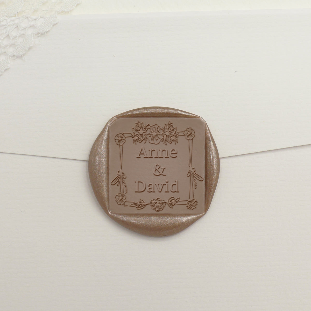 Custom Square Wedding Wax Seal Stamp - Style 5 - Stamprints1