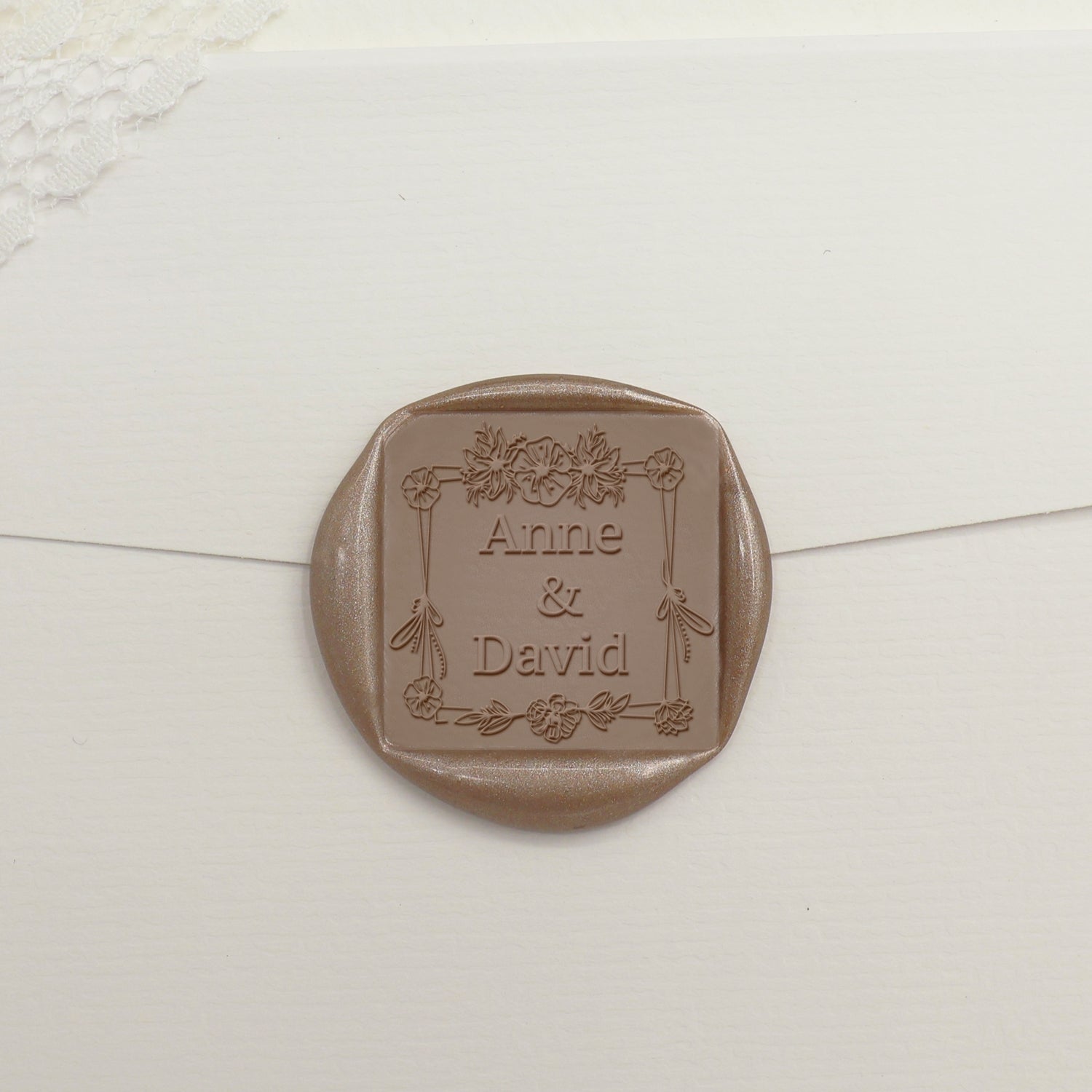 Custom Square Wedding Wax Seal Stamp - Style 5 - Stamprints1
