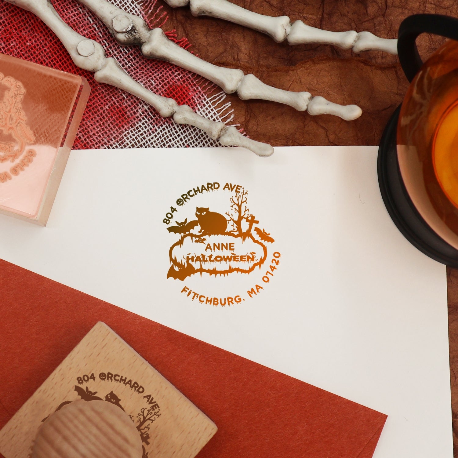 Custom Bat and Cat Halloween Address Rubber Stamp2