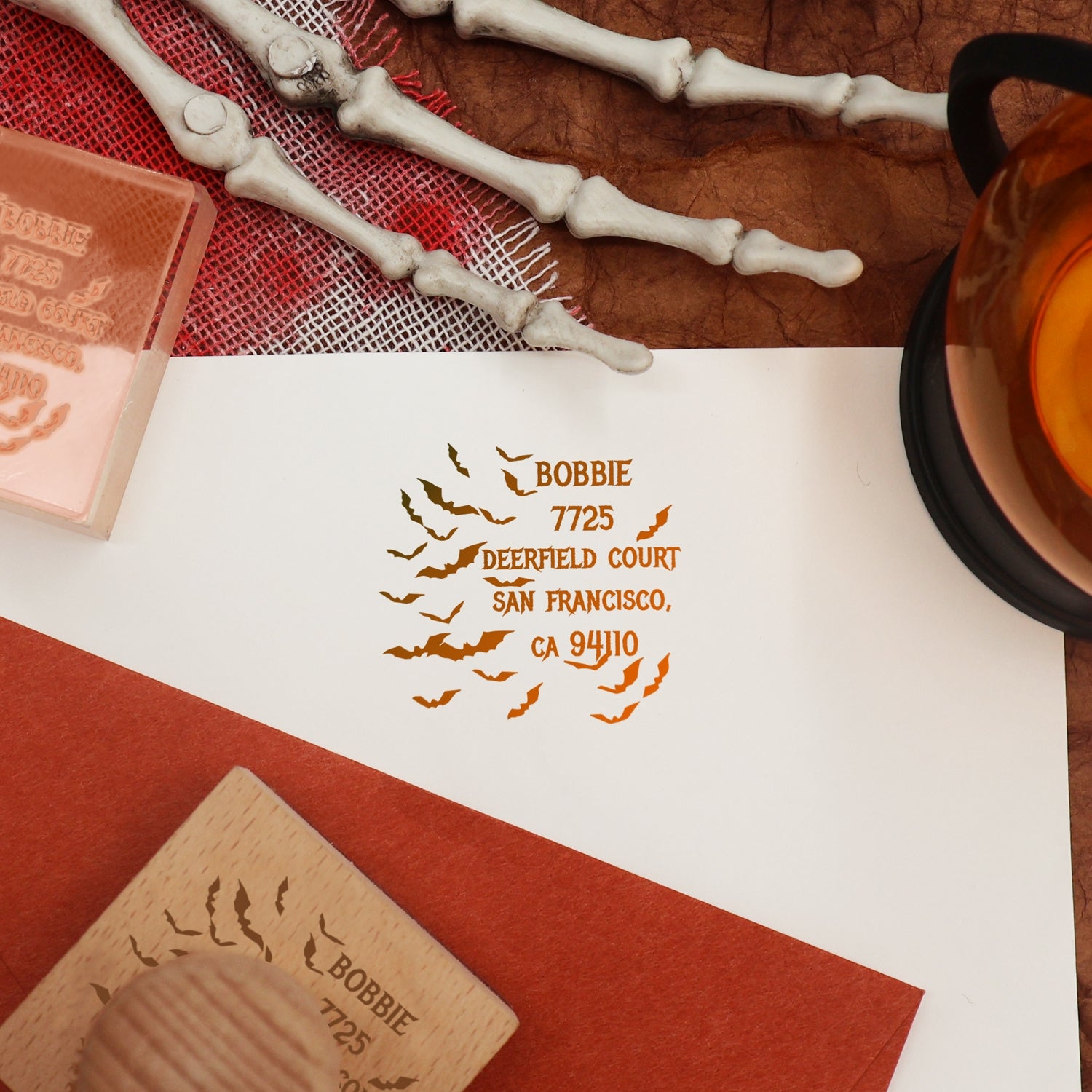 Custom Bat Swarm Halloween Address Rubber Stamp2