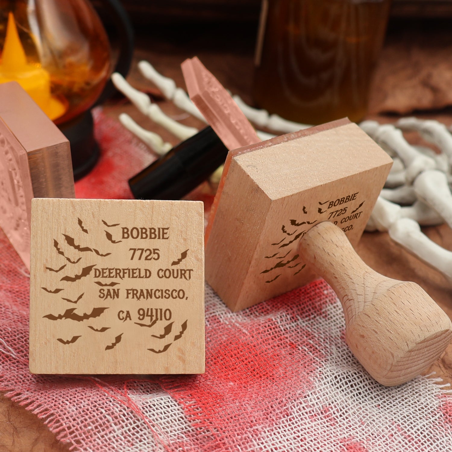 Custom Bat Swarm Halloween Address Rubber Stamp3