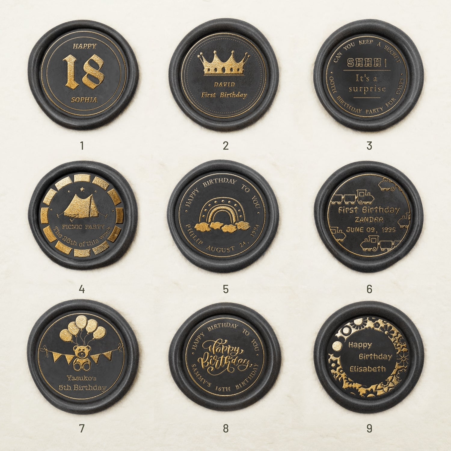 Custom birthday Wax Seal Stamp  (27 Designs) -sku1