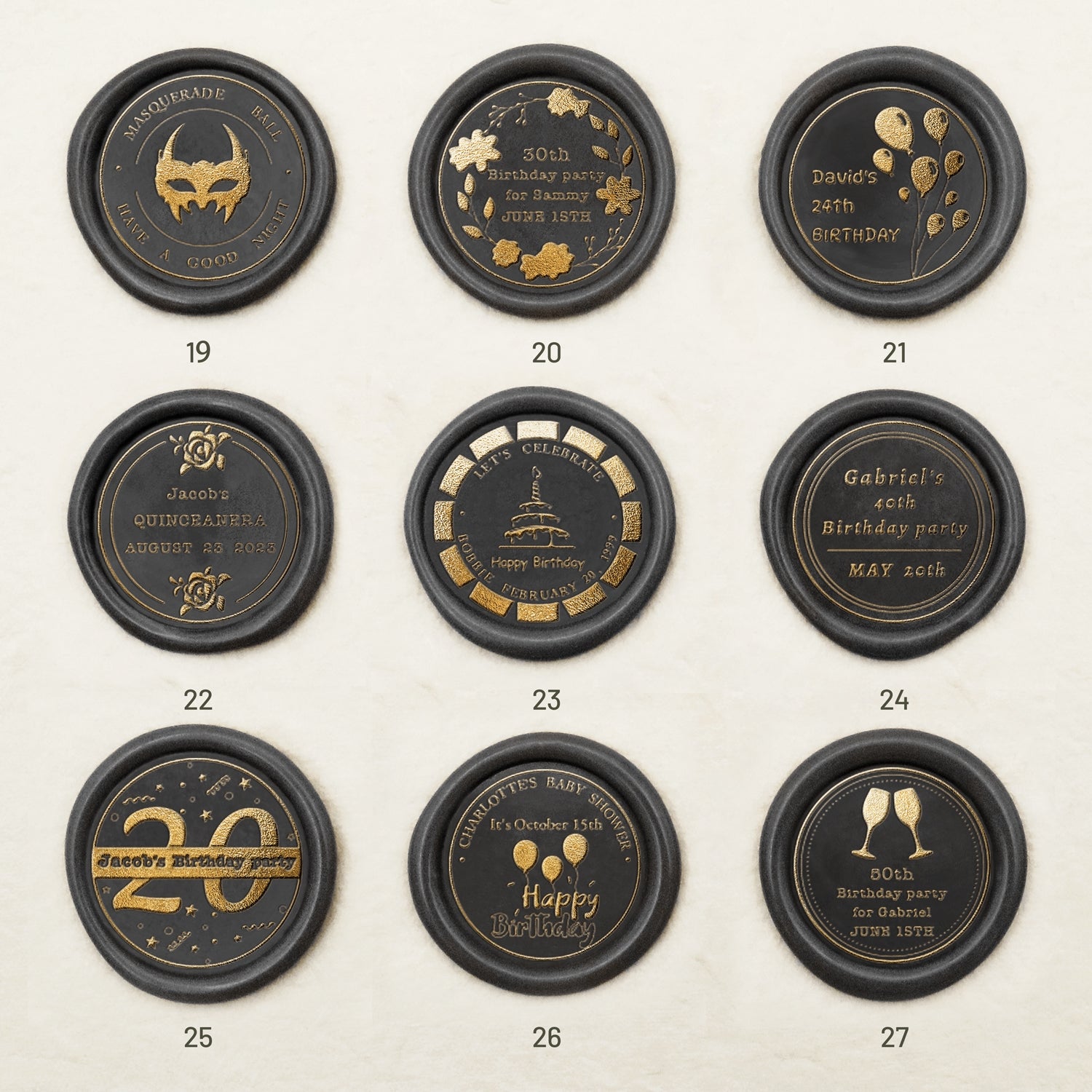 Custom birthday Wax Seal Stamp  (27 Designs) -sku3