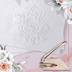 Custom Blooming Rose Initials Wedding Monogram Embosser