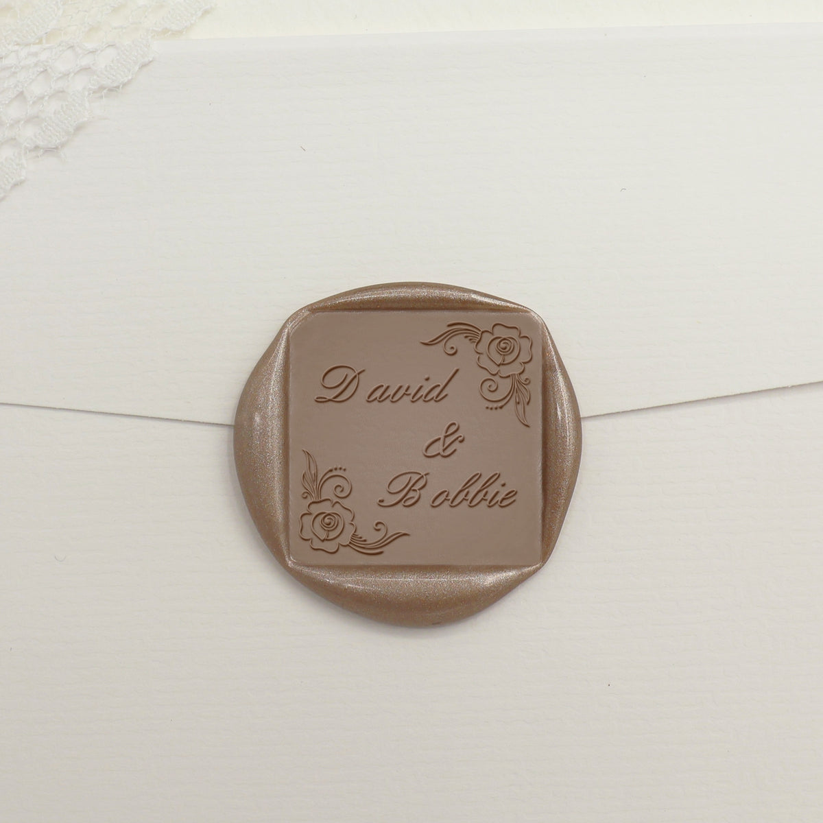 Custom Square Wedding Wax Seal Stamp - Style 6 - Stamprints1