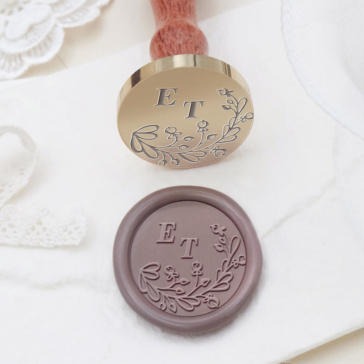 Custom Borderless Botanical Wedding Monogram Wax Seal Stamp - Style 11 2
