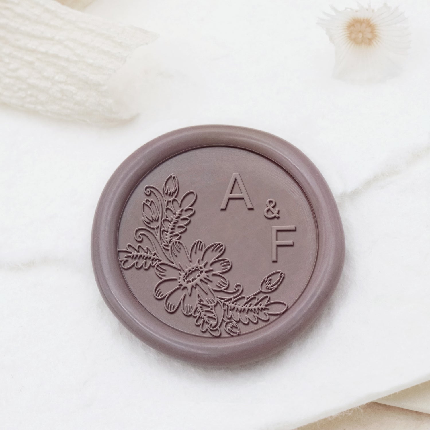 Custom Borderless Botanical Wedding Monogram Wax Seal Stamp - Style 12 1