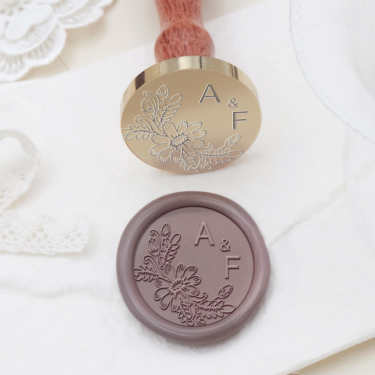 Custom Borderless Botanical Wedding Monogram Wax Seal Stamp - Style 12 2