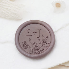 Custom Borderless Botanical Wedding Monogram Wax Seal Stamp - Style 20 1