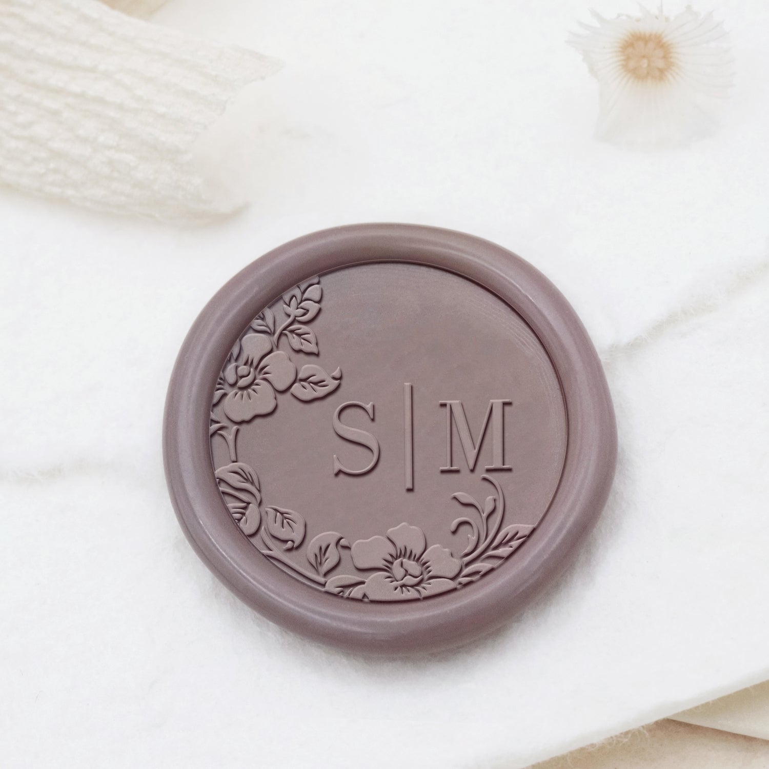 Custom Borderless Botanical Wedding Monogram Wax Seal Stamp - Style 22 1
