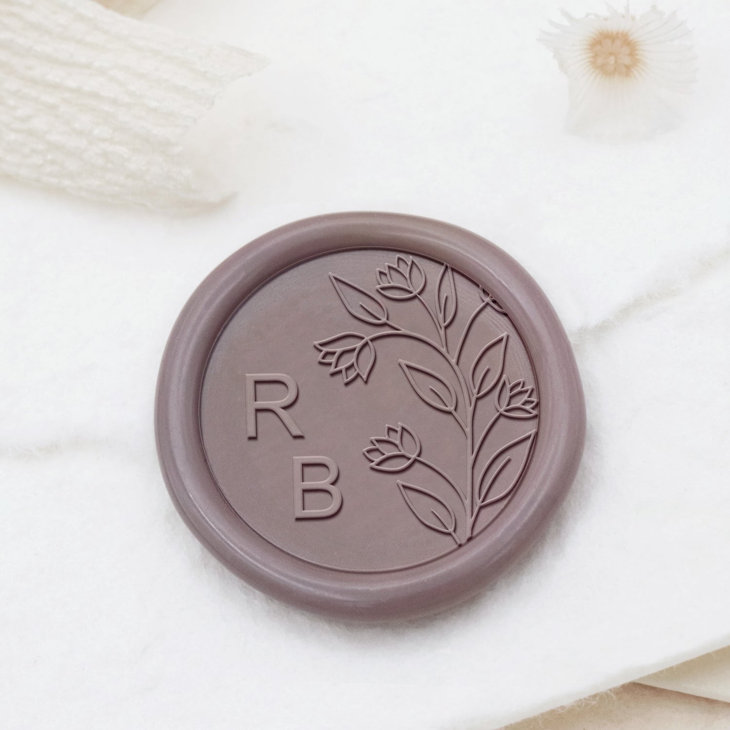 Custom Borderless Botanical Wedding Monogram Wax Seal Stamp - Style 23 1