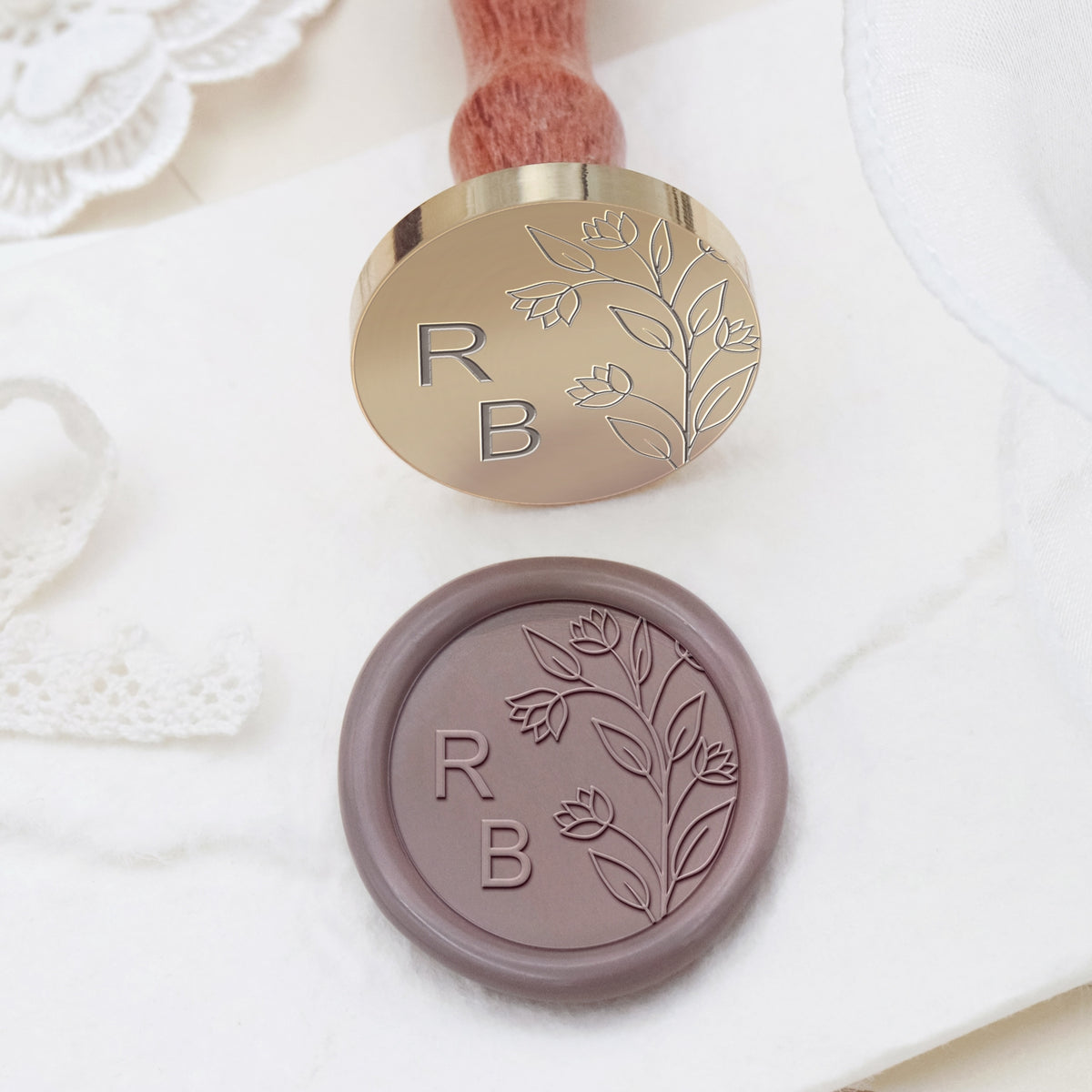 Custom Borderless Botanical Wedding Monogram Wax Seal Stamp - Style 23 2