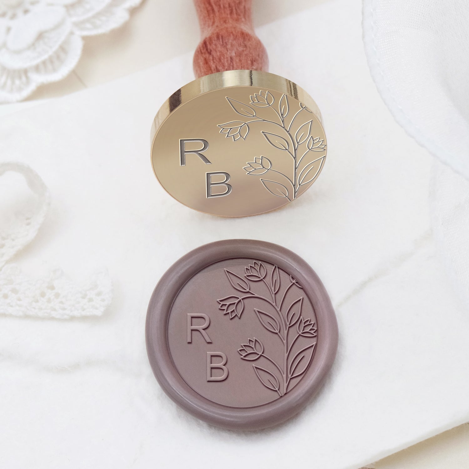 Custom Borderless Botanical Wedding Monogram Wax Seal Stamp - Style 23 2