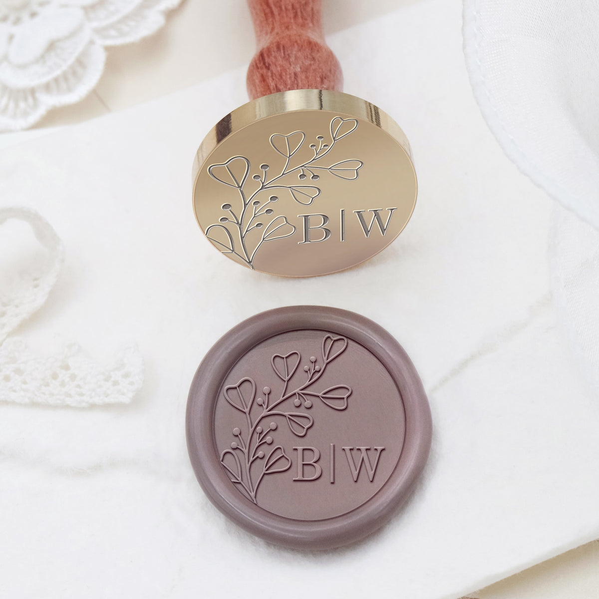 Custom Borderless Botanical Wedding Monogram Wax Seal Stamp - Style 24 2
