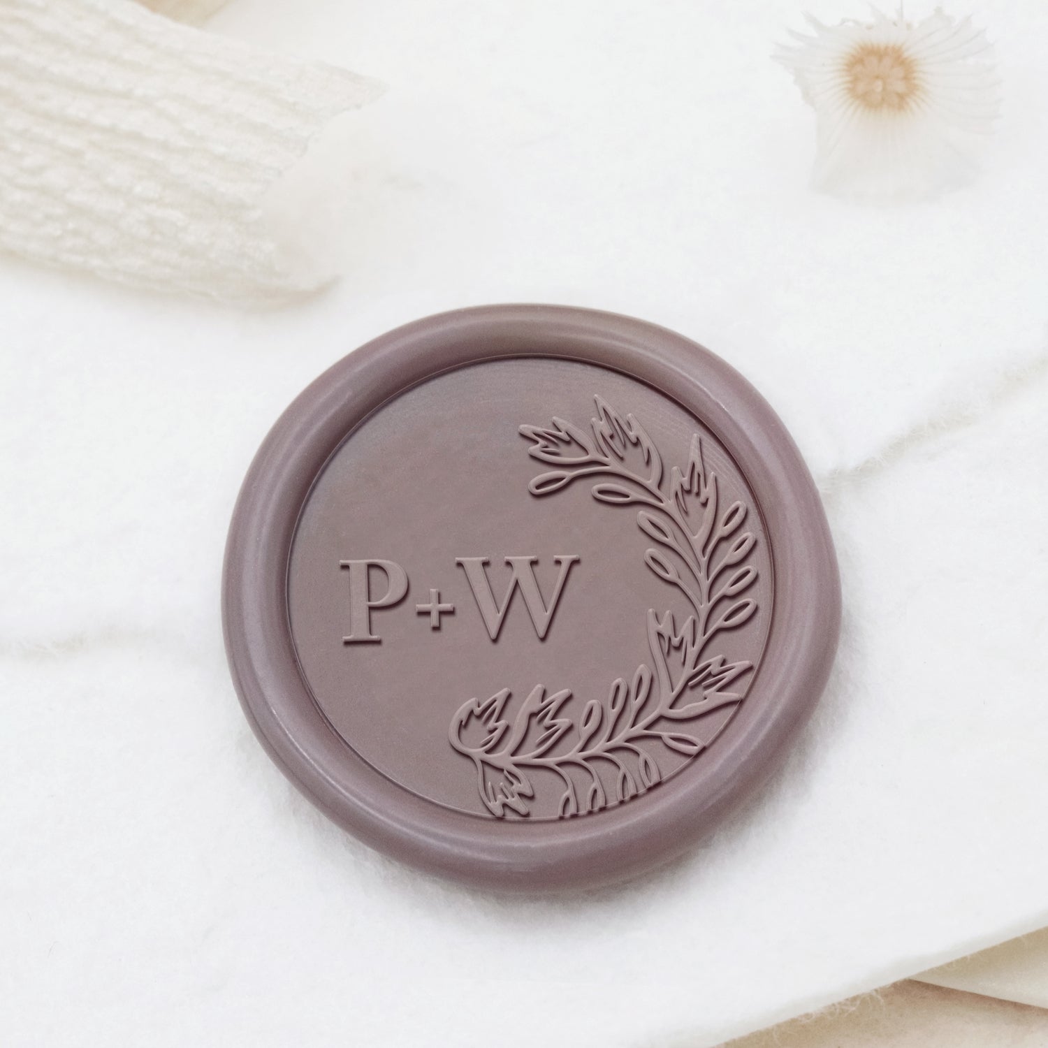 Custom Borderless Botanical Wedding Monogram Wax Seal Stamp - Style 26 1