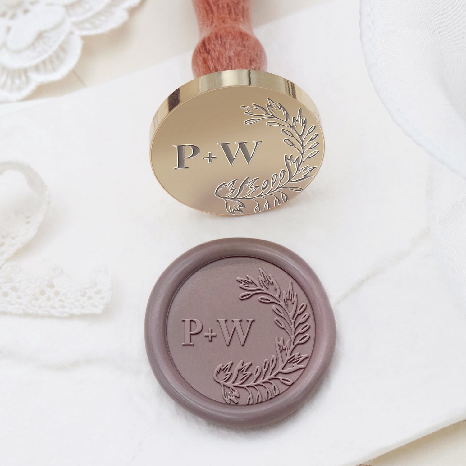 Custom Borderless Botanical Wedding Monogram Wax Seal Stamp - Style 26 2
