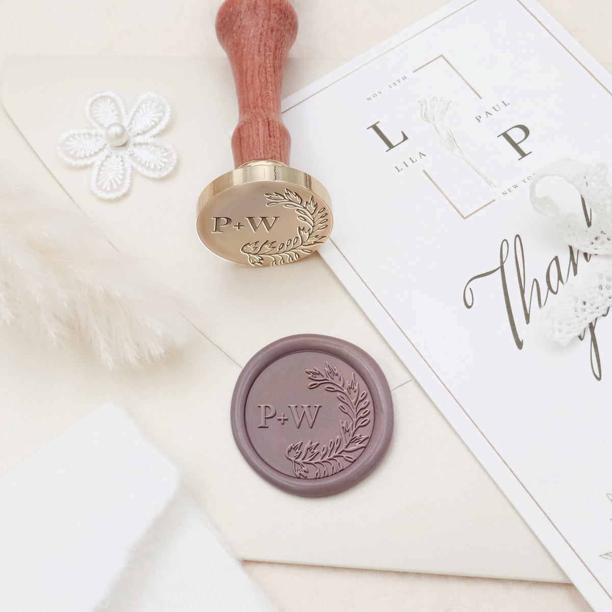 Custom Borderless Botanical Wedding Monogram Wax Seal Stamp - Style 26 3