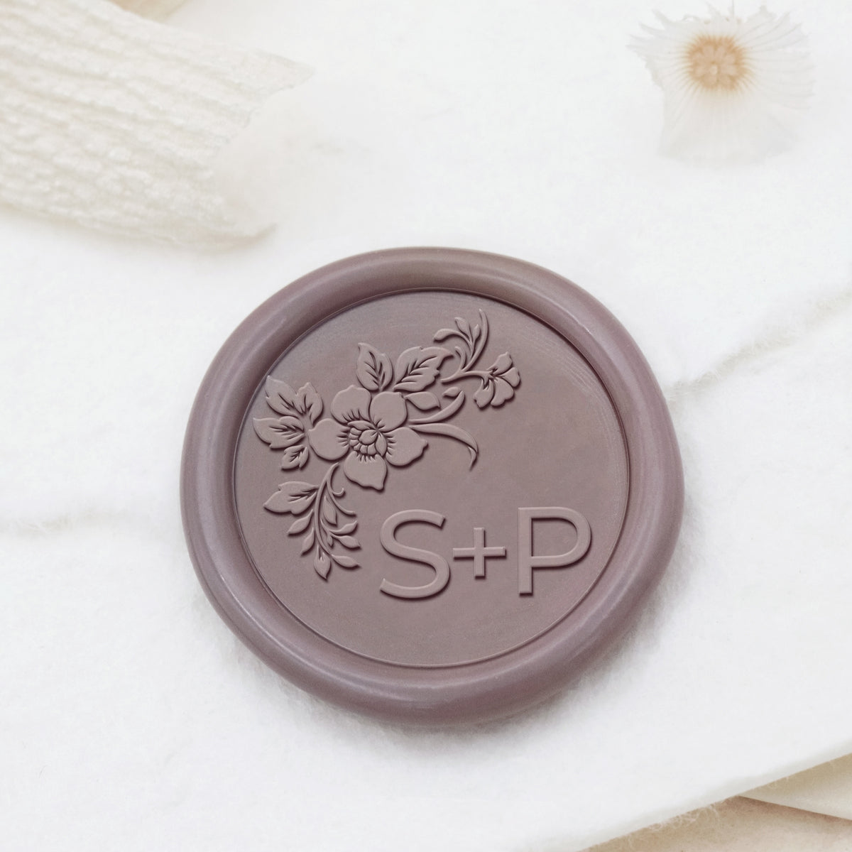 Custom Borderless Botanical Wedding Monogram Wax Seal Stamp - Style 27 1