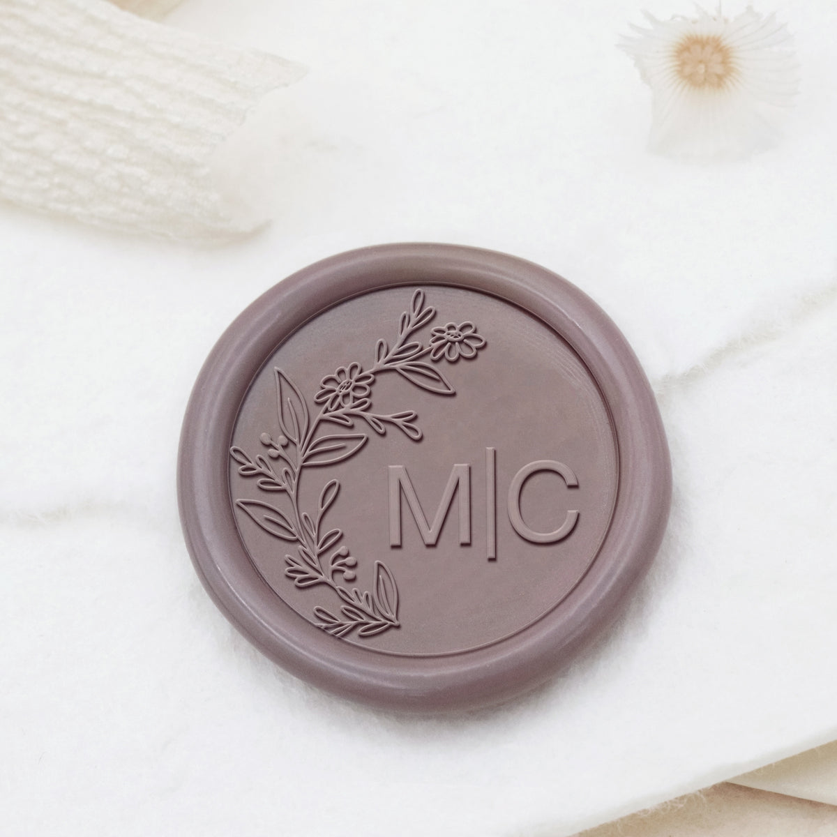 Custom Borderless Botanical Wedding Monogram Wax Seal Stamp - Style 3 1