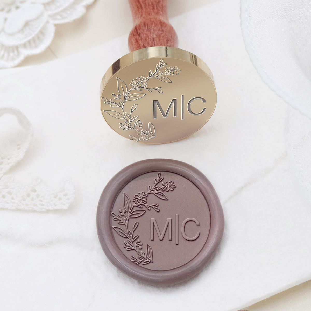 Custom Borderless Botanical Wedding Monogram Wax Seal Stamp - Style 3 2