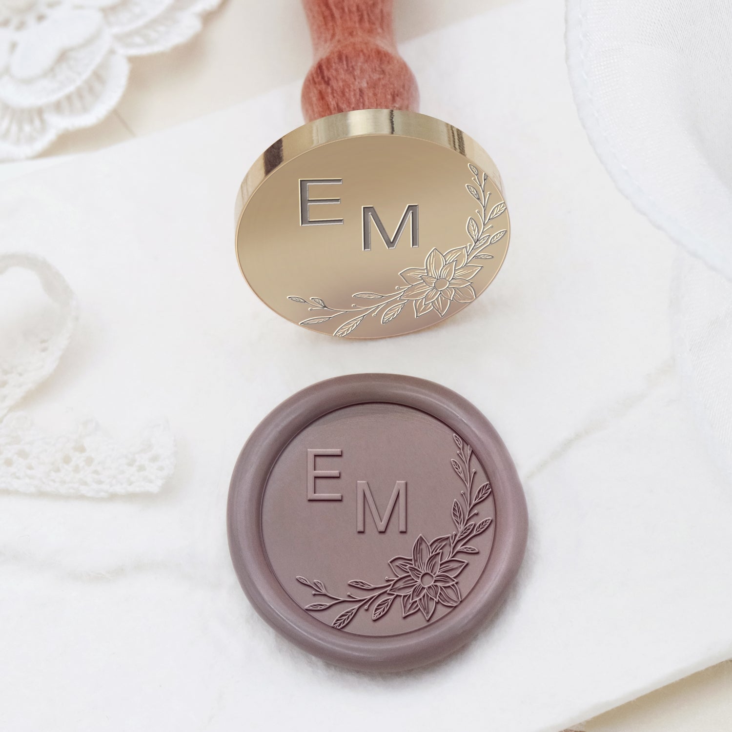 Custom Borderless Botanical Wedding Monogram Wax Seal Stamp - Style 4 2