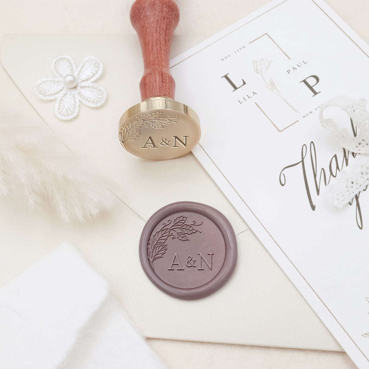 Custom Borderless Botanical Wedding Monogram Wax Seal Stamp - Style 6 3