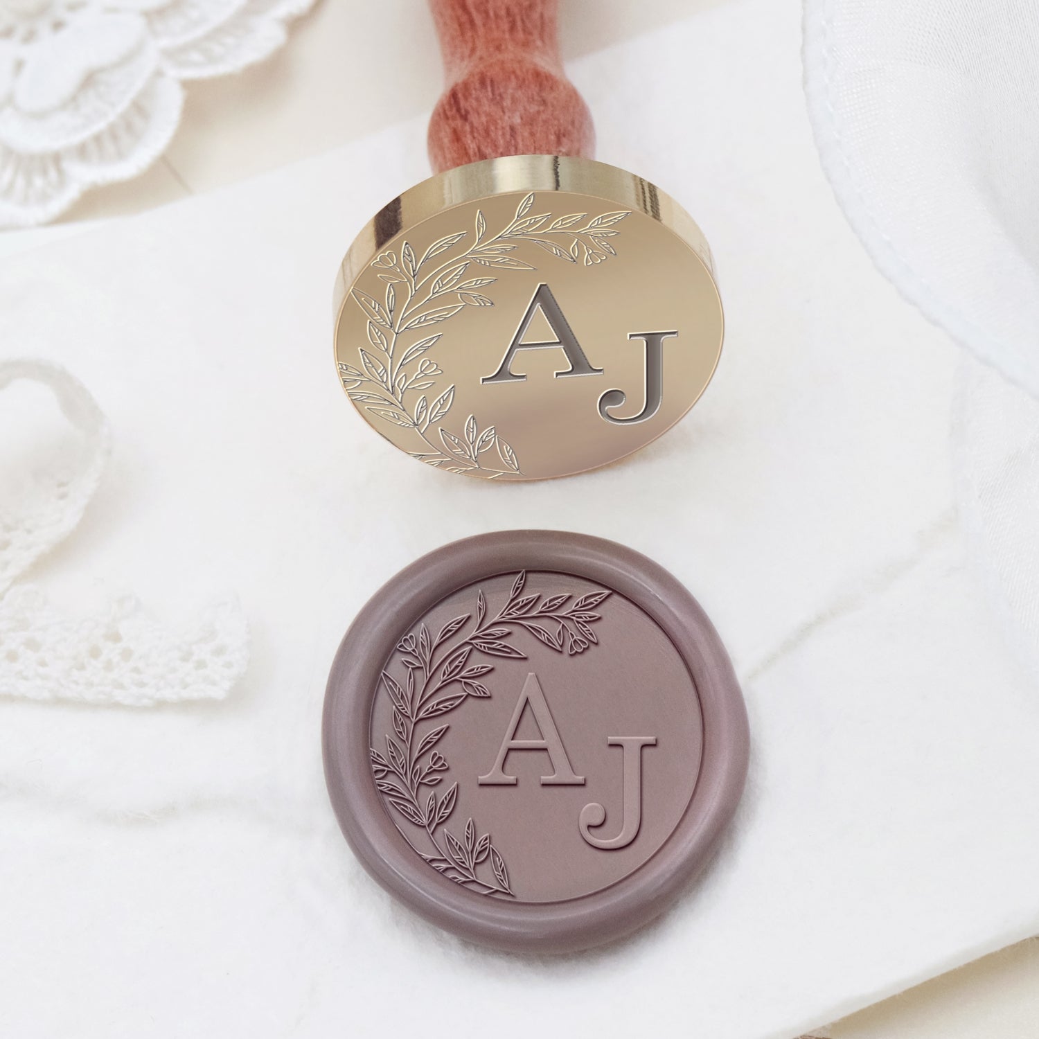 Custom Borderless Botanical Wedding Monogram Wax Seal Stamp (27 Designs)-copy 2