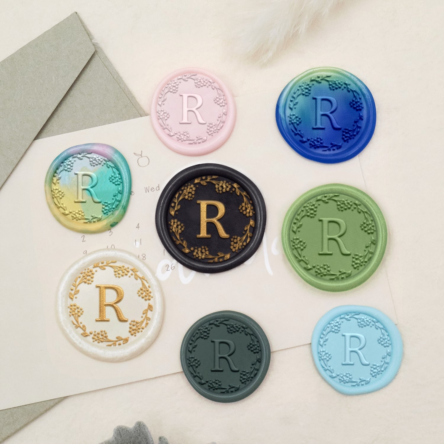 Custom Botanical Border Single Initial Wax Seal Stamp - Style 10 3