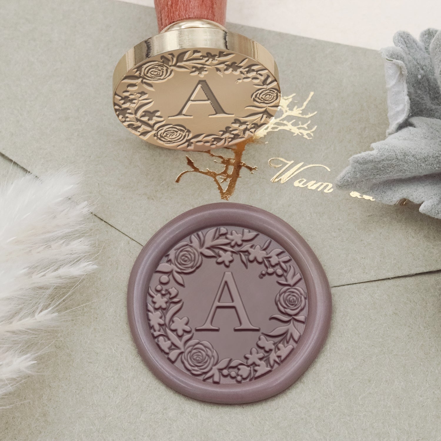 Custom Botanical Border Single Initial Wax Seal Stamp - Style 11 2