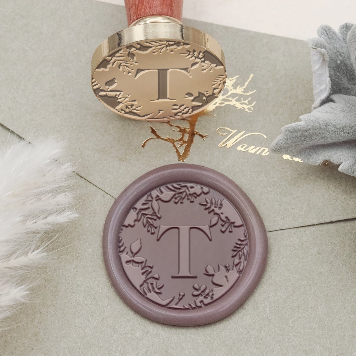 Custom Botanical Border Single Initial Wax Seal Stamp - Style 12 2