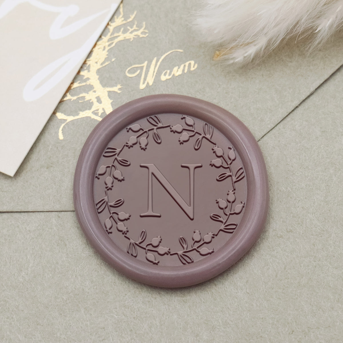 Custom Botanical Border Single Initial Wax Seal Stamp - Style 13 1