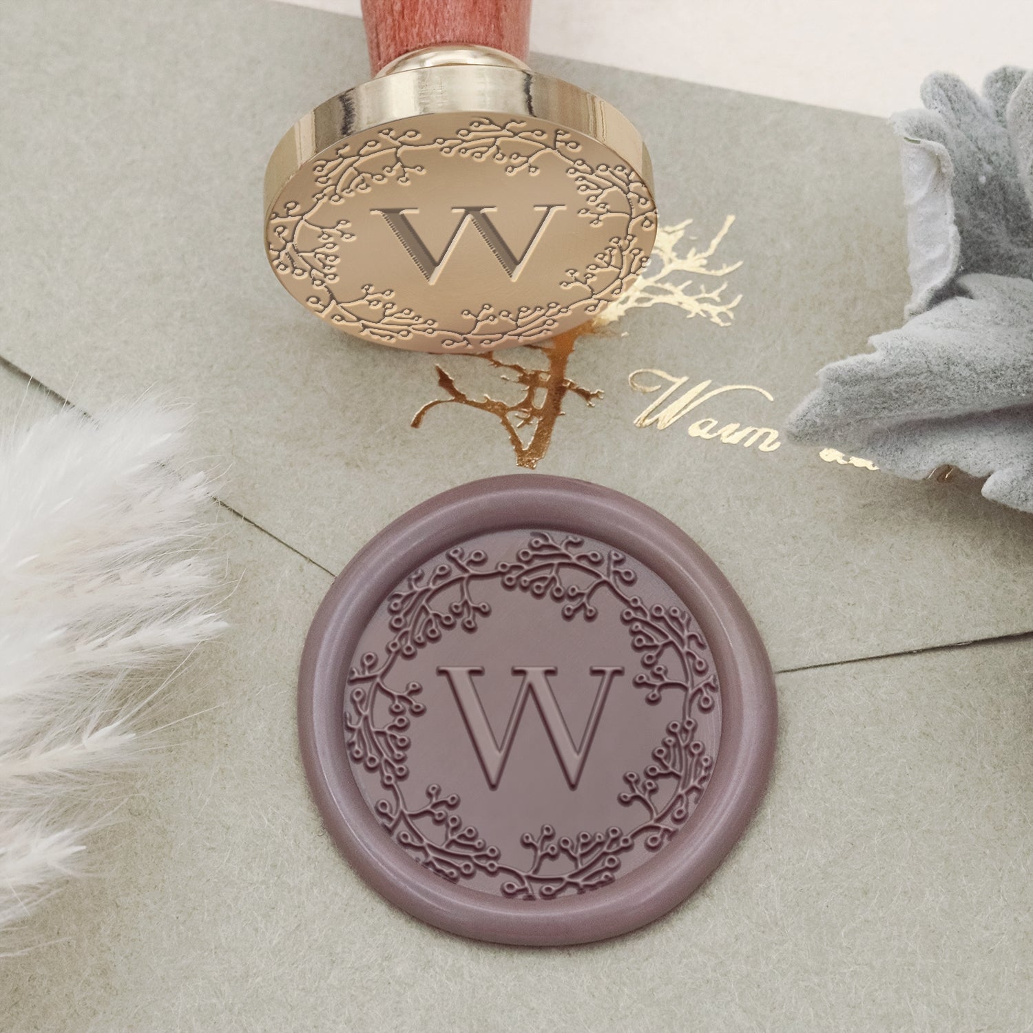 Custom Botanical Border Single Initial Wax Seal Stamp - Style 14 2