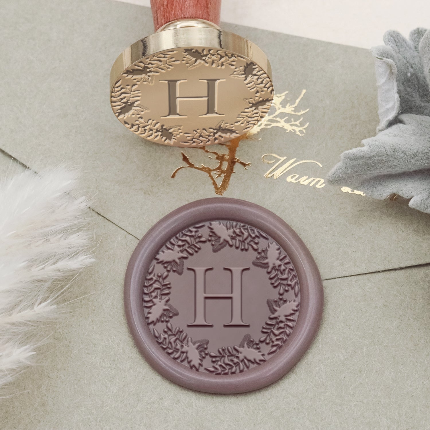 Custom Botanical Border Single Initial Wax Seal Stamp - Style 15 2