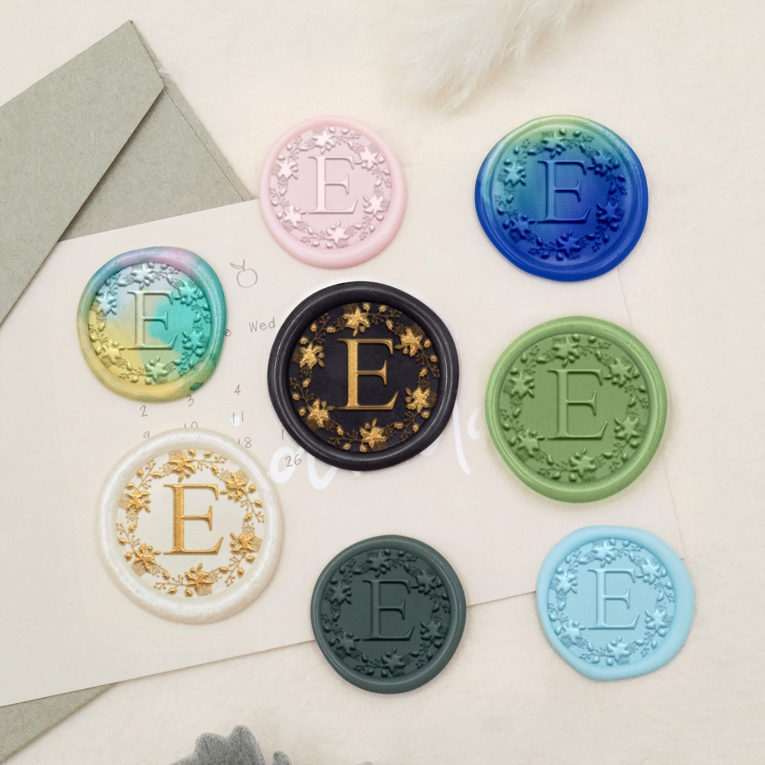 Custom Botanical Border Single Initial Wax Seal Stamp - Style 16 3