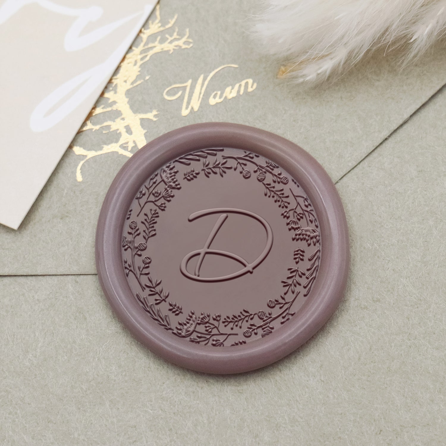 Custom Botanical Border Single Initial Wax Seal Stamp - Style 17 1